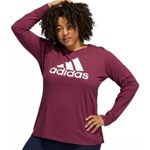 Adidas Womens 1X Long Slv Tee Burgundy Logo Cotton Sporty Casual Athleisure